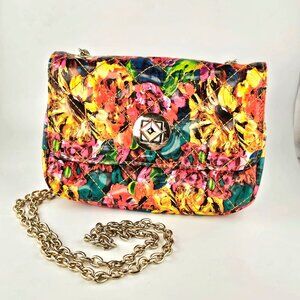 Floral Quilted Crossbody Handbag with Gold Chain Strap
